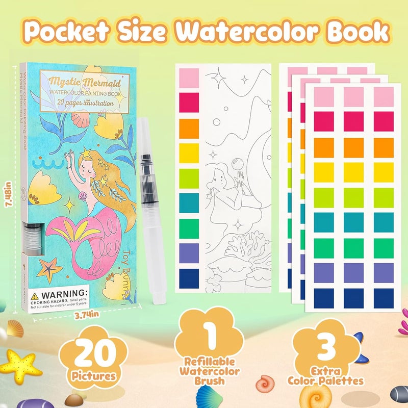 JCREN Watercolor Painting Books, Pocket Watercolor Painting Coloring Kit, Paint with Water Bookmarks Travel Activity Party Favors for Kids Toddlers Gifts for Boys and Girls - Image 2